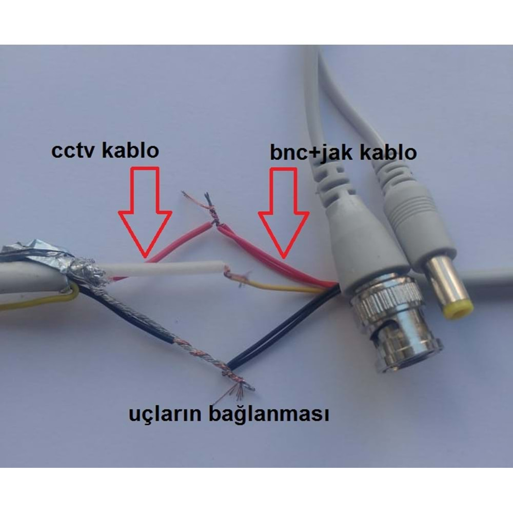 KABLOLU BNC + DC POWER ERKEK JAK Y BNC KABLO CCTV AHD TVI CVI