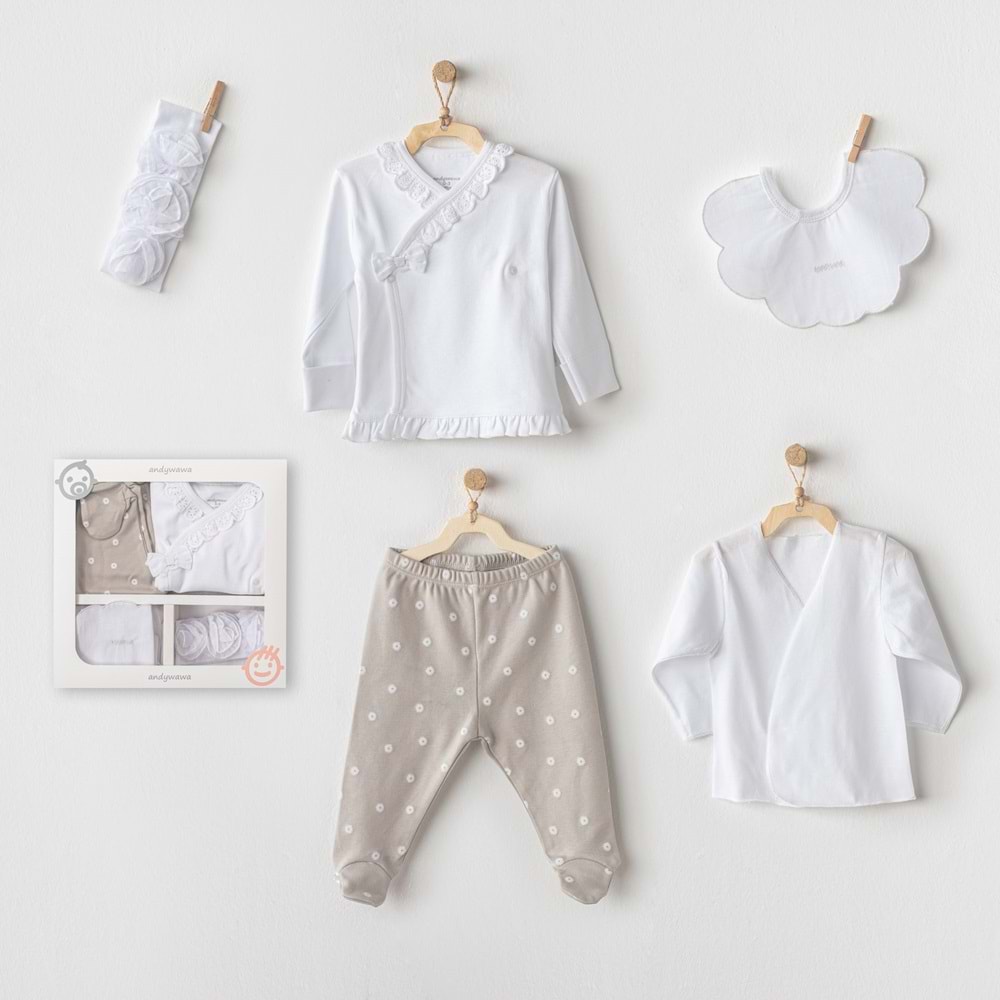 BEBEK HASTANE ÇIKIŞI 5 PCS NEWBORN SET BEIGE&WHITE
