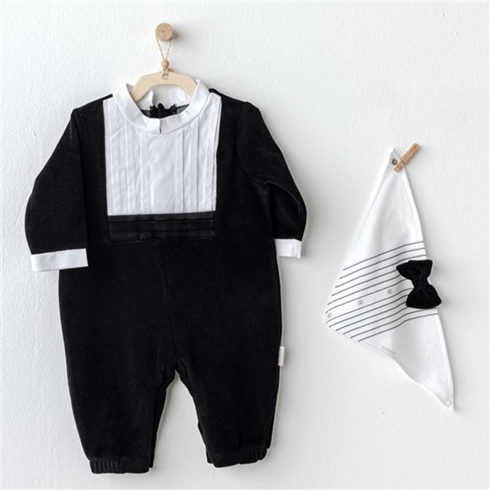 BEBEK TULUM TAKIM ROMPER BIBS SET VELVET HAPPY NEWYEAR