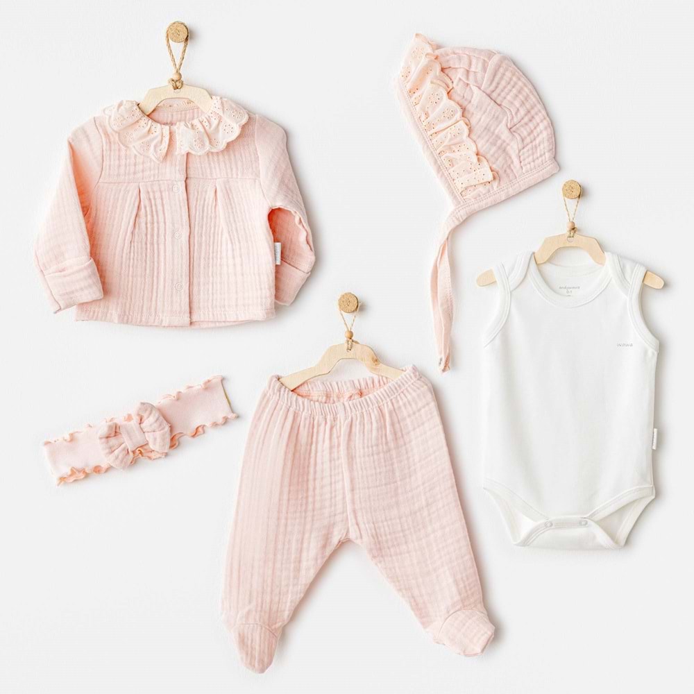 BEBEK HASTANE ÇIKIŞI 5 PCS NEWBORN SET NATURAL GIFT MUSLIN