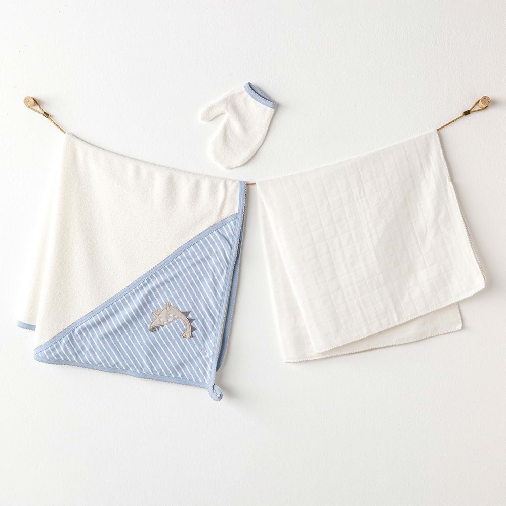 BEBEK HAVLU TAKIM 3 PCS TOWEL MUSLIN SET DINO