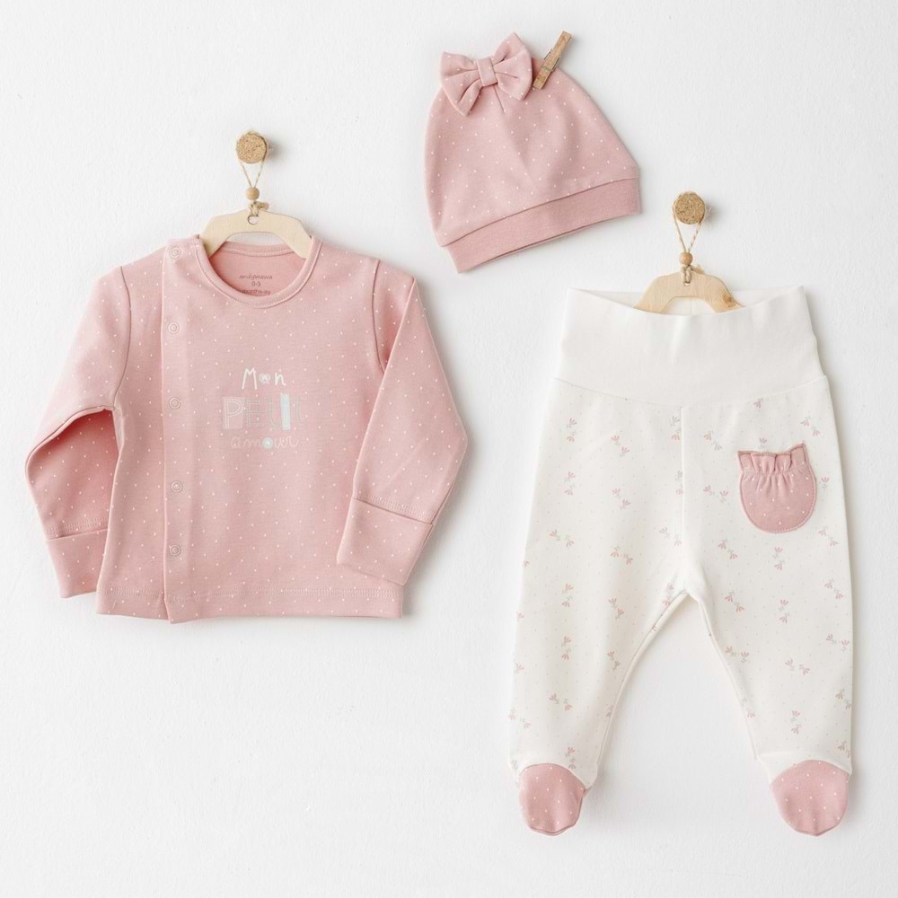BEBEK ZIBIN TAKIM 3 PCS SIDE SNAP SET MON PETIT AMOUR