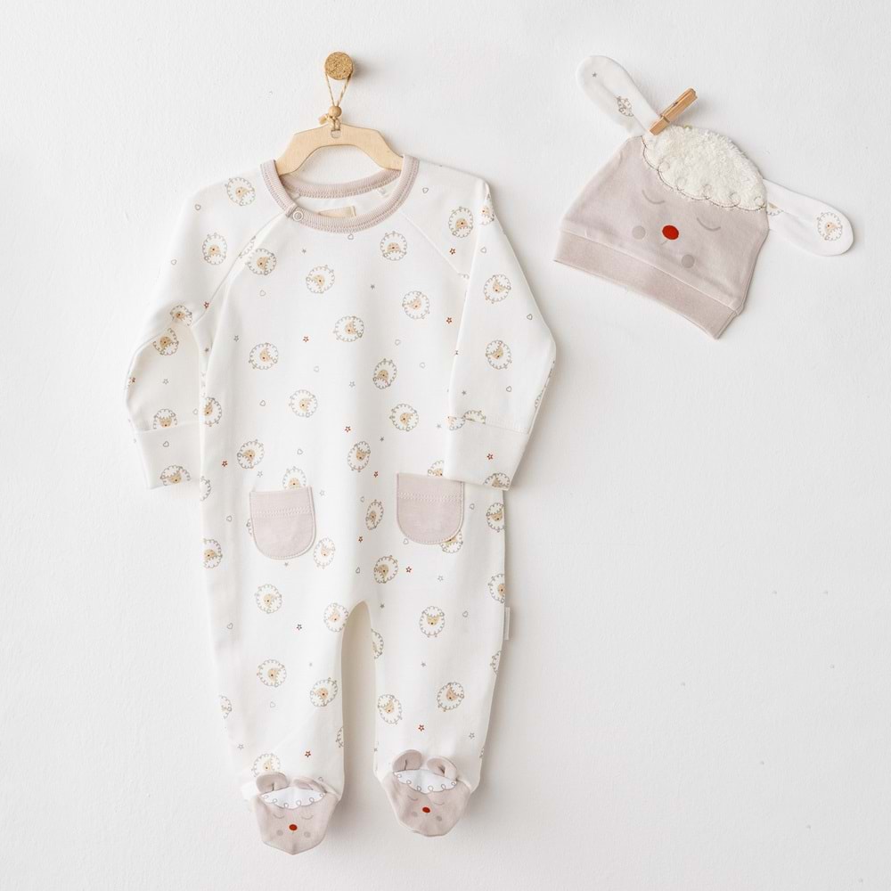 BEBEK TULUM TAKIM ROMPER HAT SET TINNY S SHEEPS