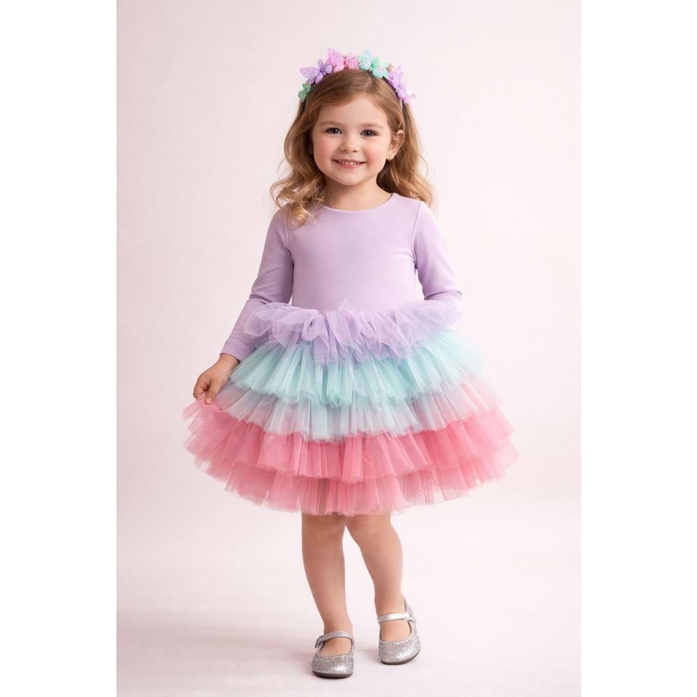 UZUN KOL ELBİSE - LİLA - 3-4 YAŞ