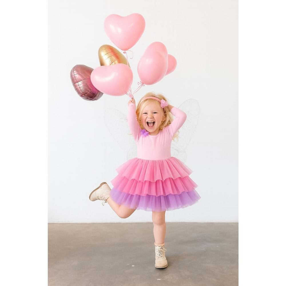 UZUN KOL ELBİSE - PEMBE - 1-2 YAŞ