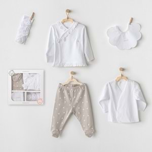 BEBEK HASTANE ÇIKIŞI 5 PCS NEWBORN SET BEIGE&WHITE