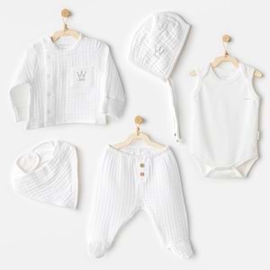 BEBEK HASTANE ÇIKIŞI 5 PCS NEWBORN SET NATURAL GIFT MUSLIN