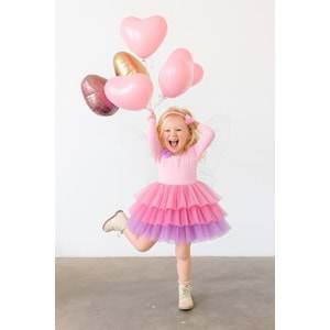 UZUN KOL ELBİSE - PEMBE - 5-6 YAŞ