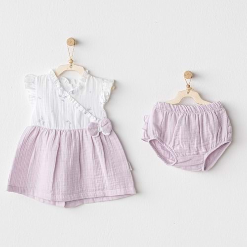 BEBEK ELBİSE TAKIM DRESS UNDERPANT SET MAGICAL BUTTERFLY MUSLIN