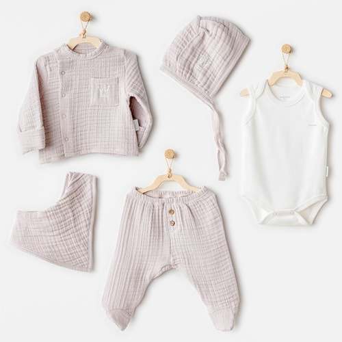 BEBEK HASTANE ÇIKIŞI 5 PCS NEWBORN SET NATURAL GIFT MUSLIN