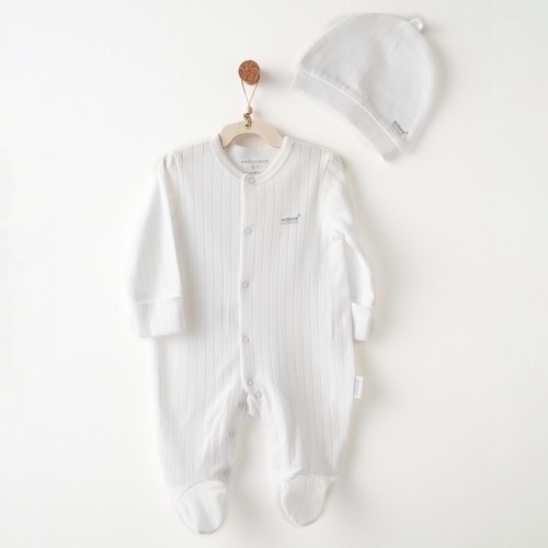 BEBEK TULUM TAKIM ROMPER HAT SET JACQUARD HELLO ELEPHANT