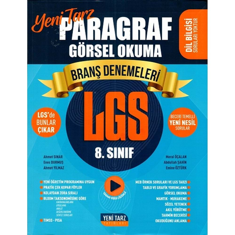 Yeni Tarz Yayınları 8. Sınıf LGS Paragraf Görsel Okuma Branş Deneme