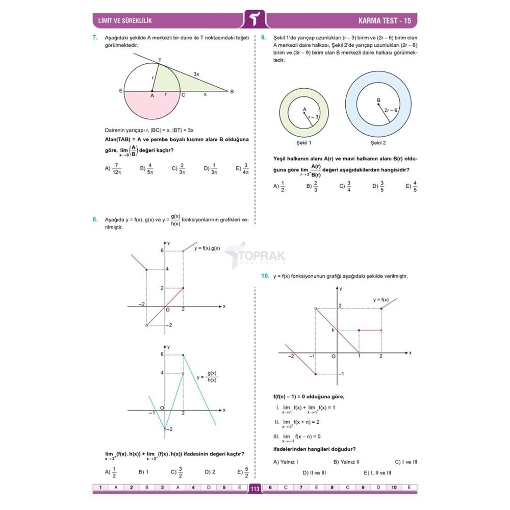 Toprak Yayınları Ayt Limit Ve Süreklilik