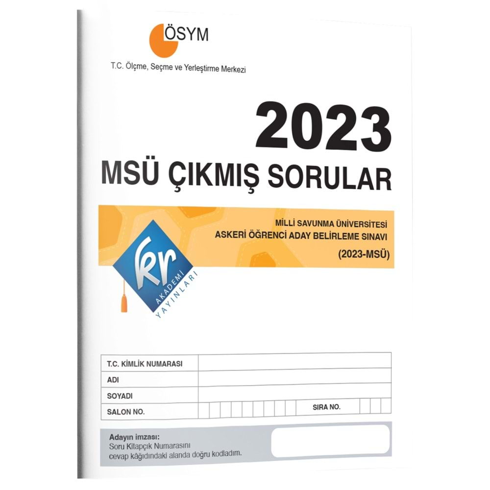 KR Akademi Yayınları 2023 MSÜ Çıkmış Sorular Tıpkı Basım Kitapçığı