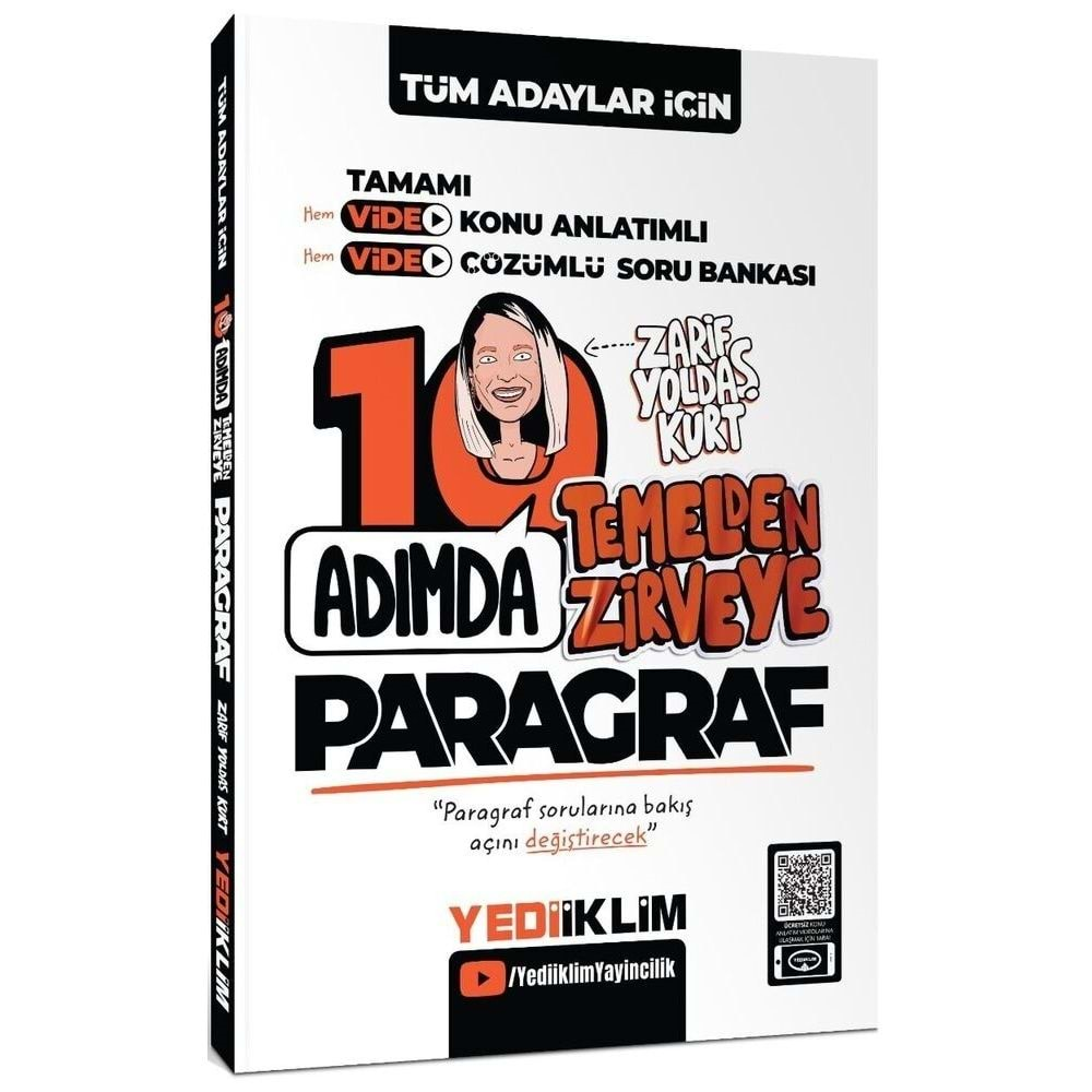 Yediiklim Yayınları Tüm Adaylar İçin 10 Adımda Paragraf Video Konu Anlatımlı ve Video Çözümlü Soru Bankası