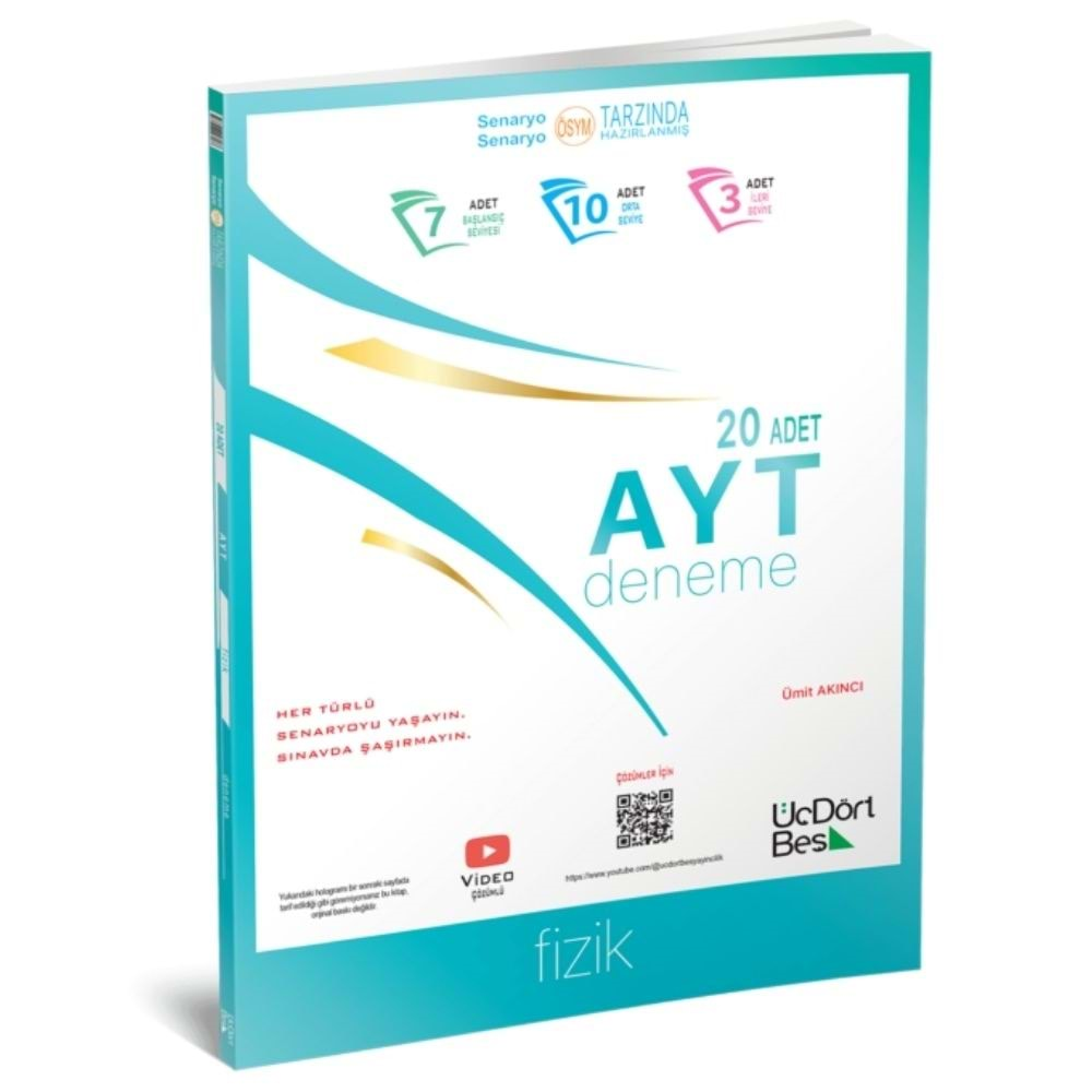 ÜçDörtBeş Yayınları AYT Fizik 20 Deneme 2024