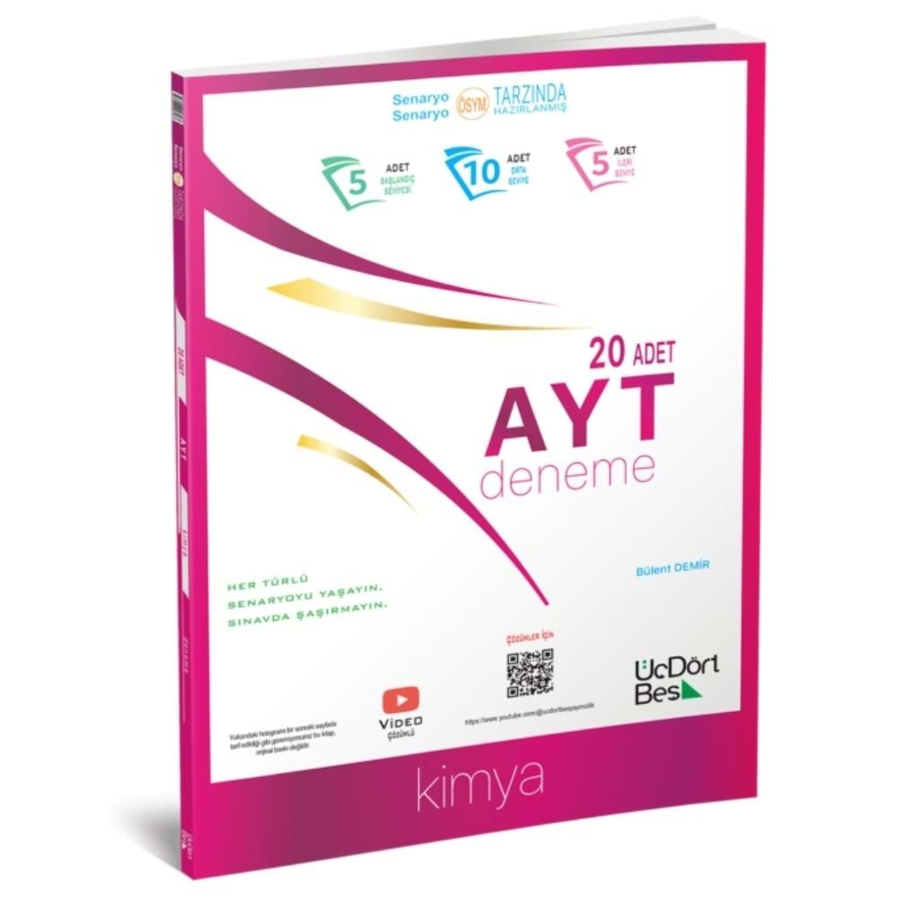 ÜçDörtBeş Yayınları AYT Kimya 20 Deneme 2024