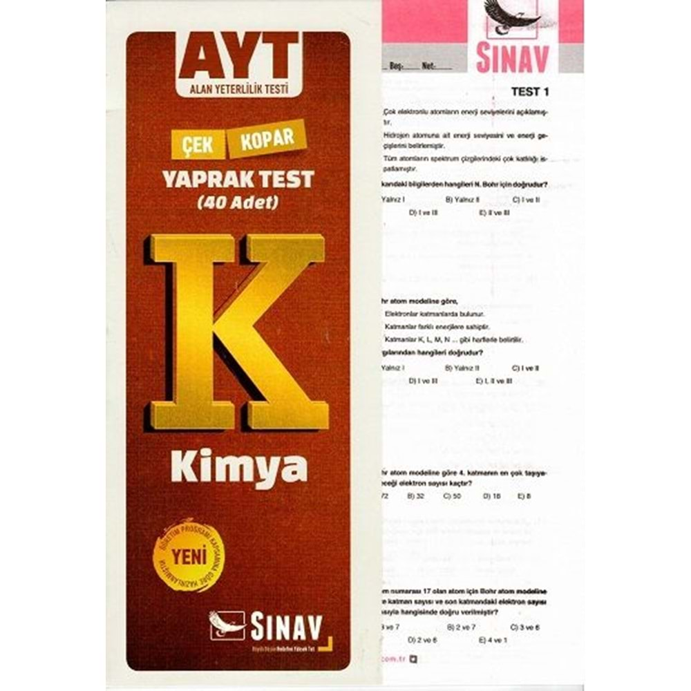 Sınav Yayınları AYT Kimya Yaprak Test