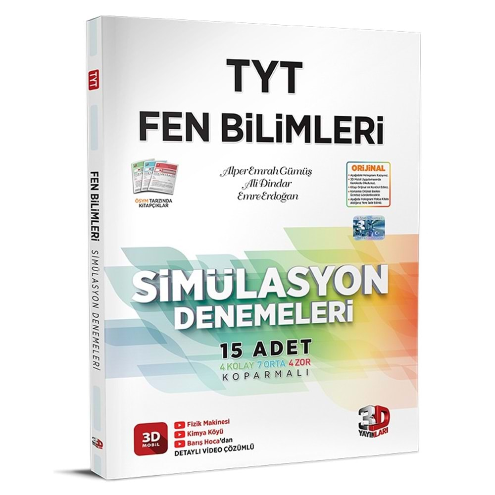 3D Yayınları TYT Fen Bilimleri 15 li Simülasyon Denemeleri