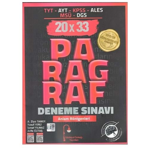 Edebiyat Sokağı TYT AYT KPSS ALES MSÜ DGS Paragraf 20 x 33 Deneme Sınavı