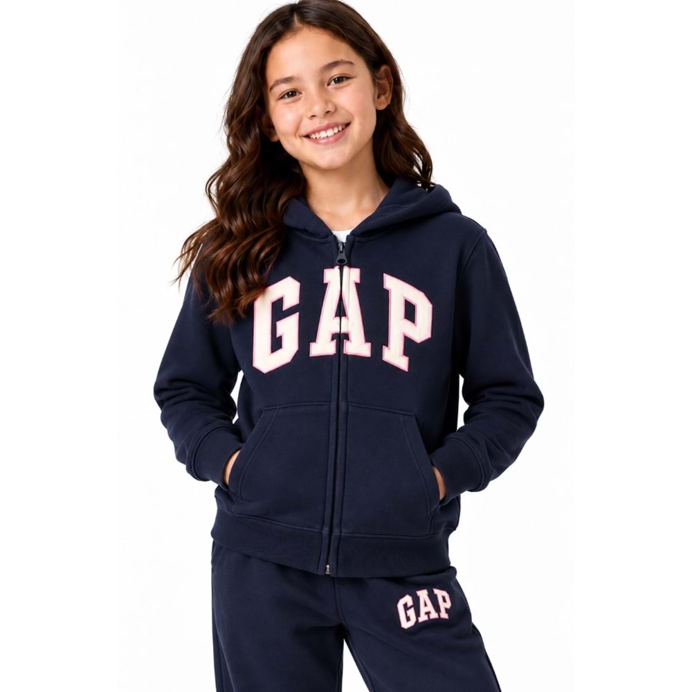Gap V-Bas Heritage Gap Logo Baskılı Kapüşonlu Çocuk Sweatshirt