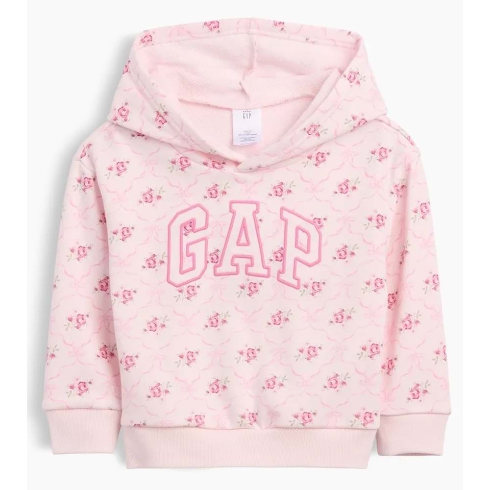 Gap V-Bas Heritage Gap Logo Çiçek Baskılı Kapüşonlu Çocuk Sweatshirt