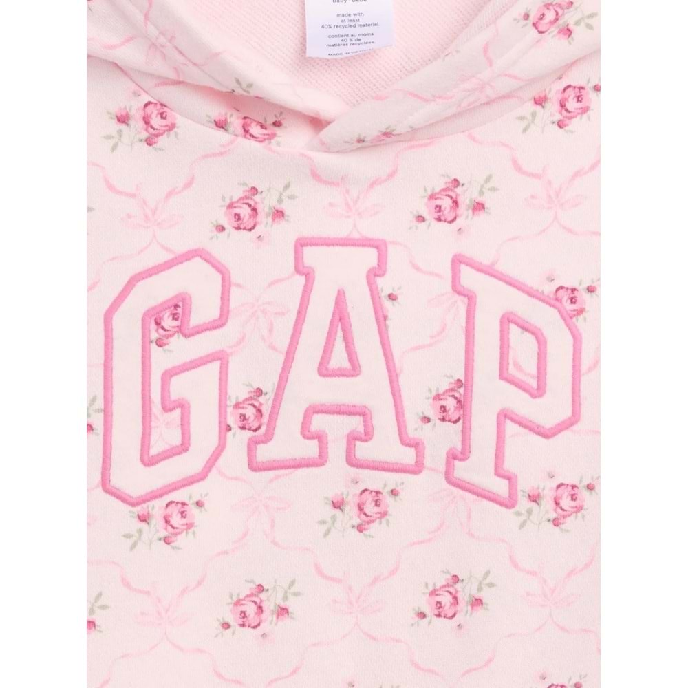 Gap V-Bas Heritage Gap Logo Çiçek Baskılı Kapüşonlu Çocuk Sweatshirt