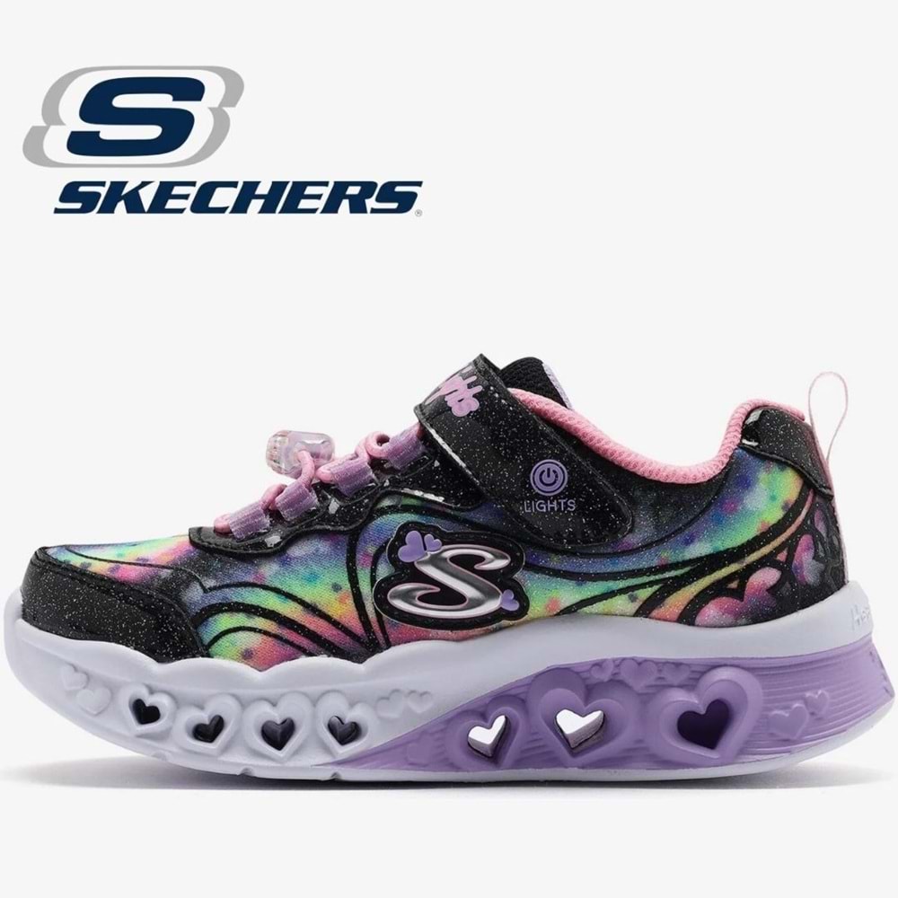 Skechers Flutter Heart Lights - Groovy Swirl 303253L-BKPK Ortopedik Işıklı Çocuk Spor Ayakkabı