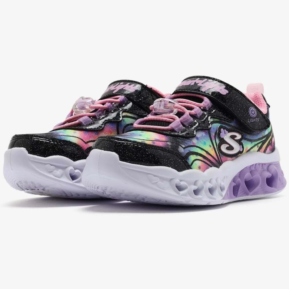Skechers Flutter Heart Lights - Groovy Swirl 303253L-BKPK Ortopedik Işıklı Çocuk Spor Ayakkabı