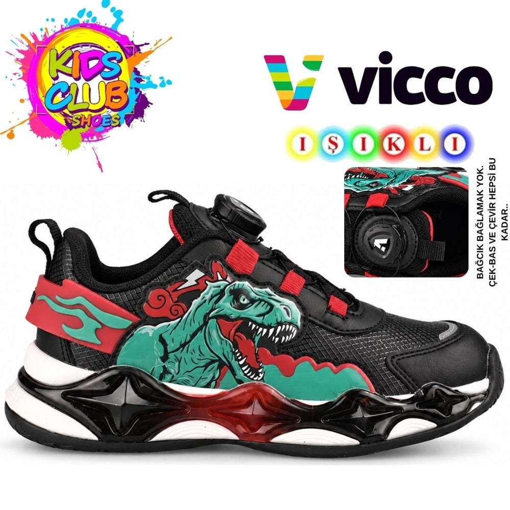 Vicoo Vazkez Dinazor Akıllı Bağcıklı Işıklı Ortopedik Çocuk Spor Ayakkabı