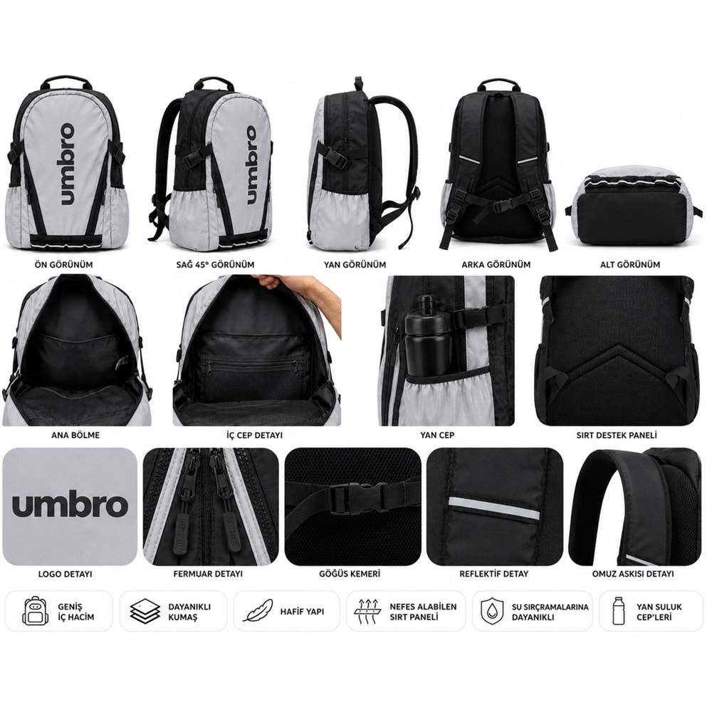 Umbro Motorcu Çantası Reflektörlü Sırt Çantası Okul Çantası Unisex Çanta