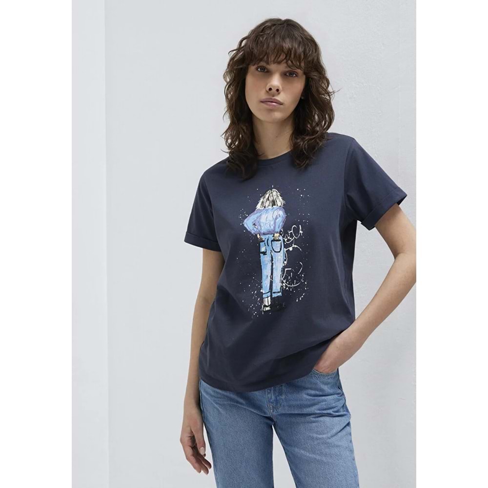 Mavi M168890-29726 Mavi Denim Kız Baskılı T-Shirt Kadın Tişört