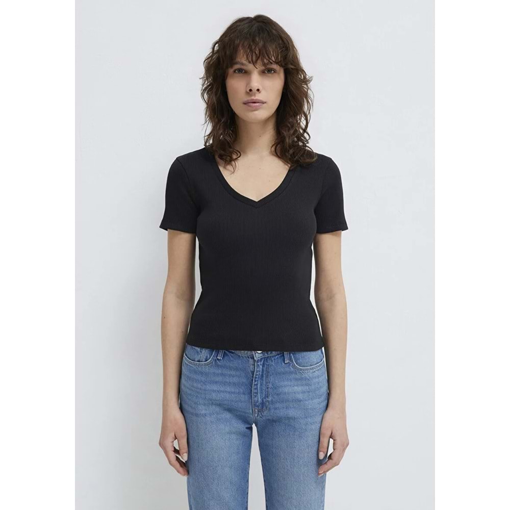Mavi M1601040-900 Mavi V Yaka Basic T-Shirt Kadın Tişört