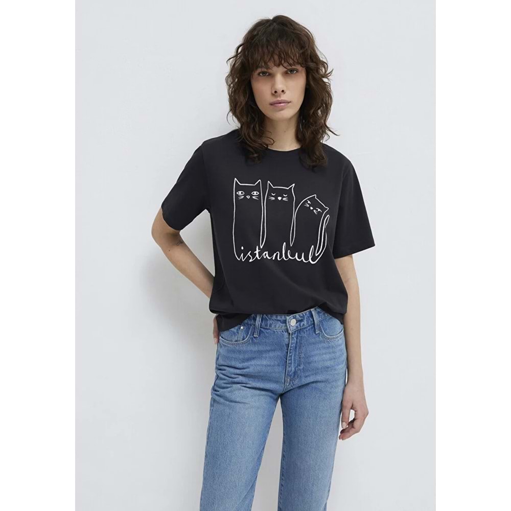 Mavi M1610674-70087 Mavi Kedi Logo Baskılı T-Shirt Kadın Tişört