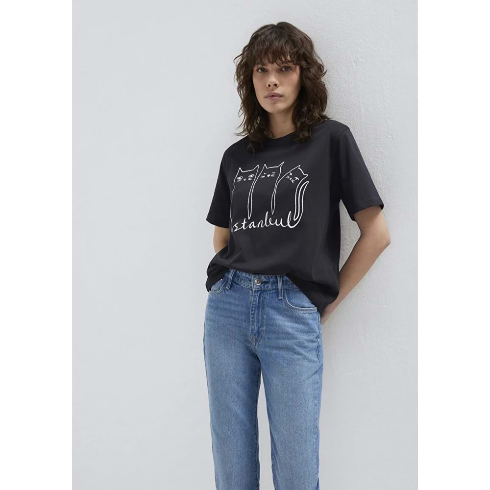 Mavi M1610674-70087 Mavi Kedi Logo Baskılı T-Shirt Kadın Tişört