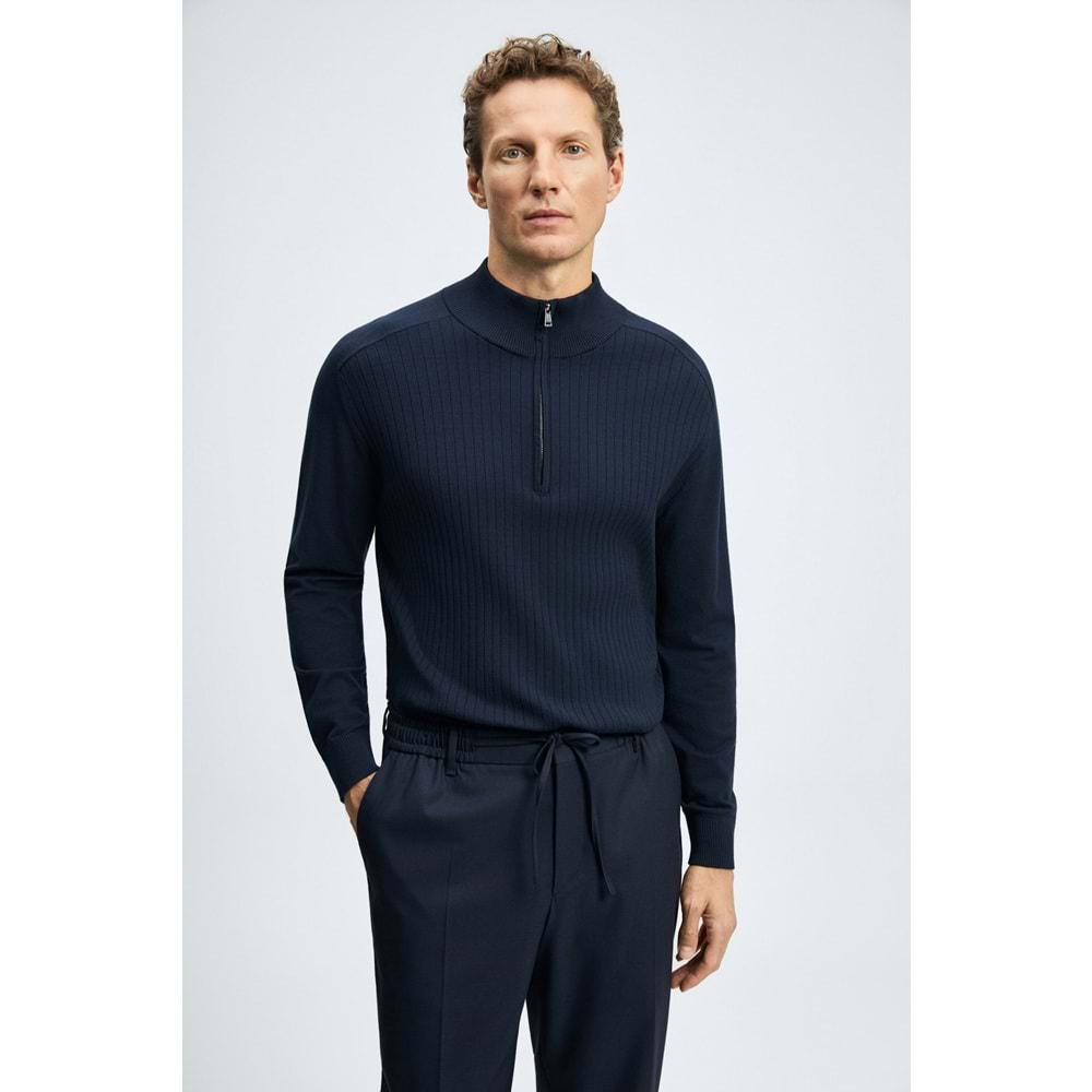 Lufian 112090189 Asher Fermuarlı Dik Yaka Triko Kazak Yarım Fermuarlı Erkek Sweatshirt