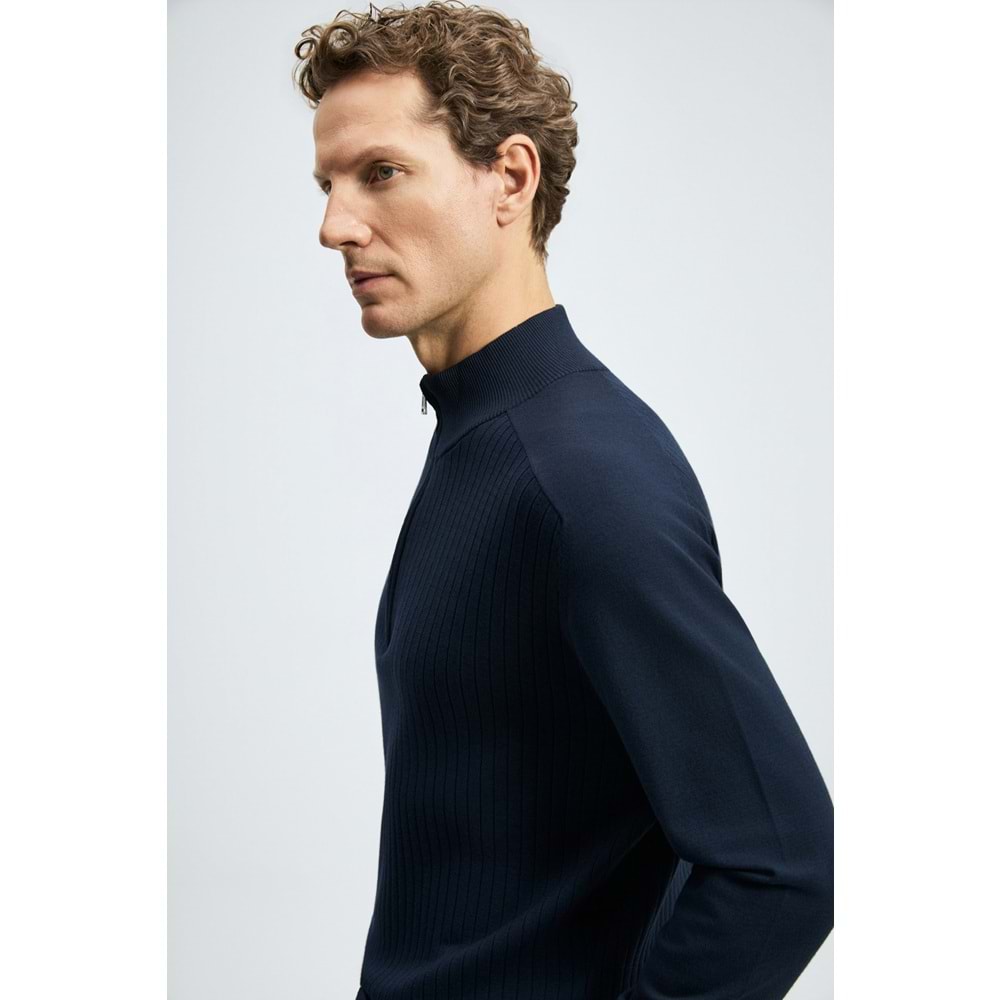Lufian 112090189 Asher Fermuarlı Dik Yaka Triko Kazak Yarım Fermuarlı Erkek Sweatshirt