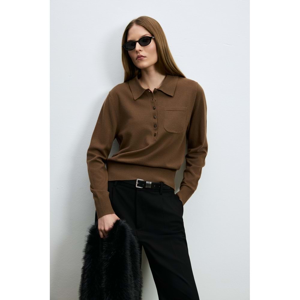 Lufian 122090048 Laura Yün Karışımlı Polo Yaka Triko Kazak Kadın Sweatshirt