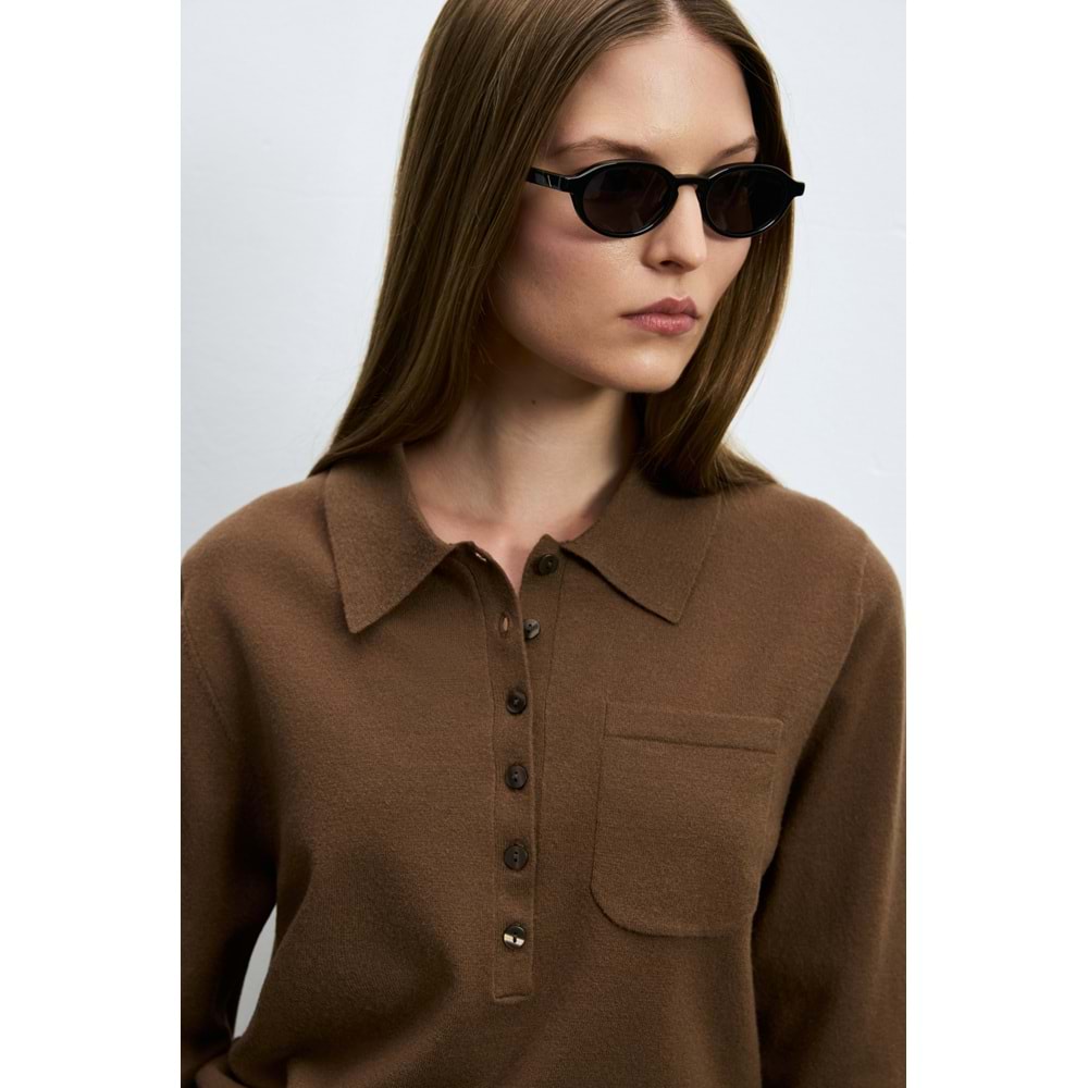 Lufian 122090048 Laura Yün Karışımlı Polo Yaka Triko Kazak Kadın Sweatshirt