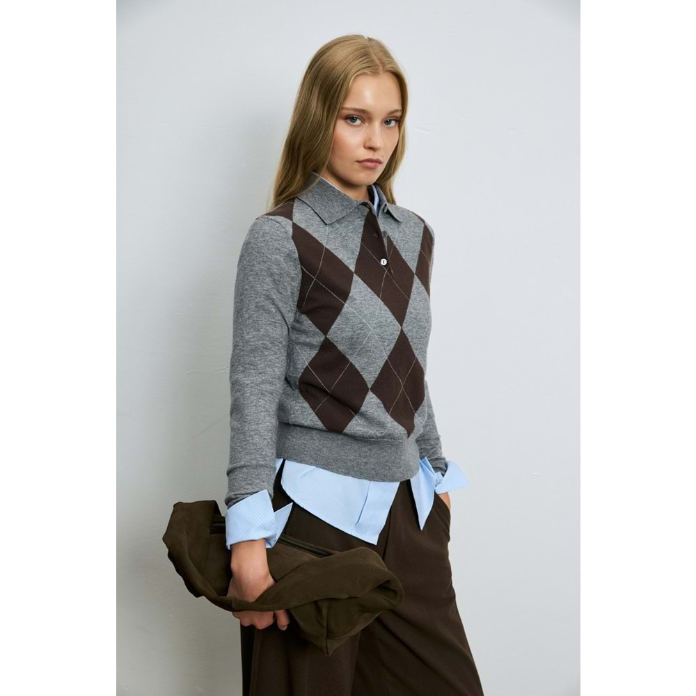 Lufian 122090047 Luna Yün Karışımlı Polo Yaka Triko Kazak Kadın Sweatshirt