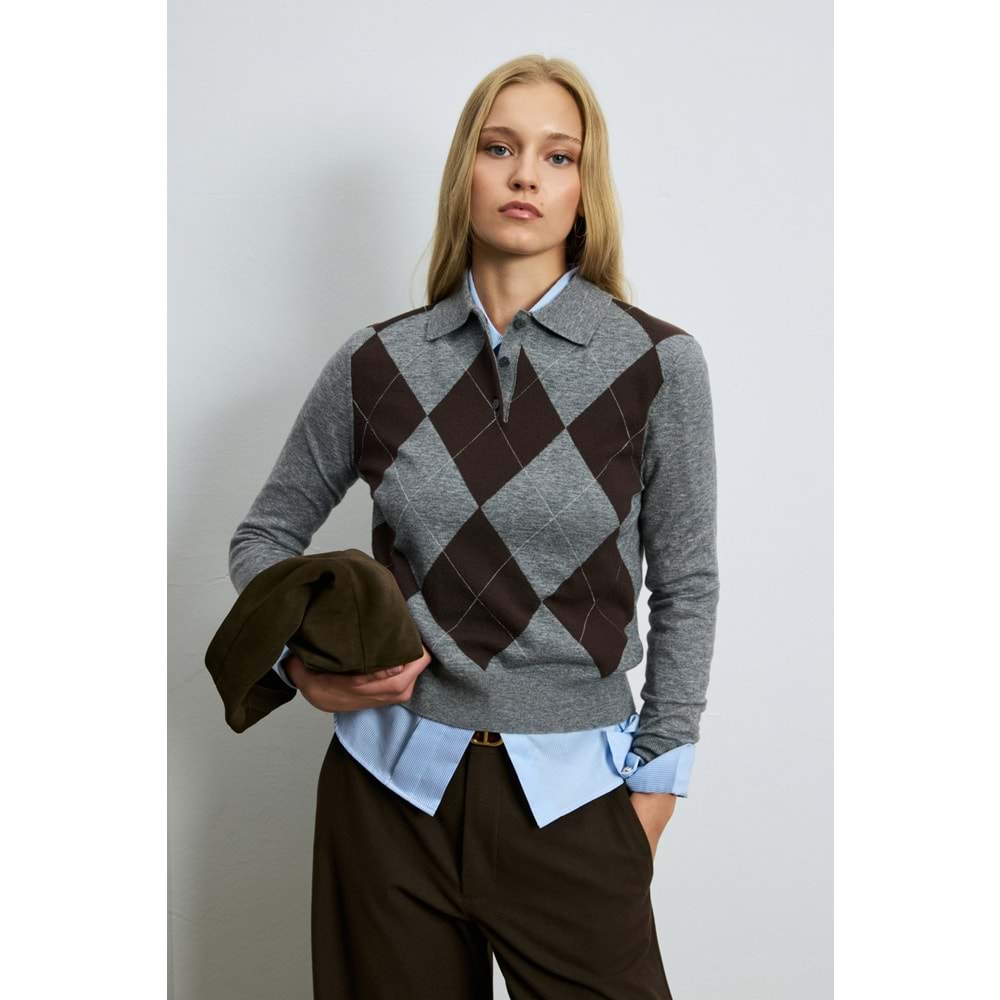 Lufian 122090047 Luna Yün Karışımlı Polo Yaka Triko Kazak Kadın Sweatshirt