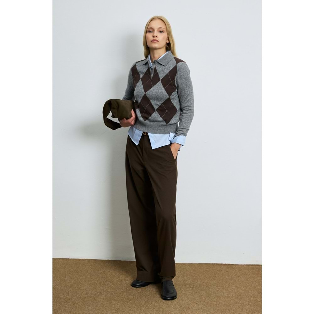 Lufian 122090047 Luna Yün Karışımlı Polo Yaka Triko Kazak Kadın Sweatshirt