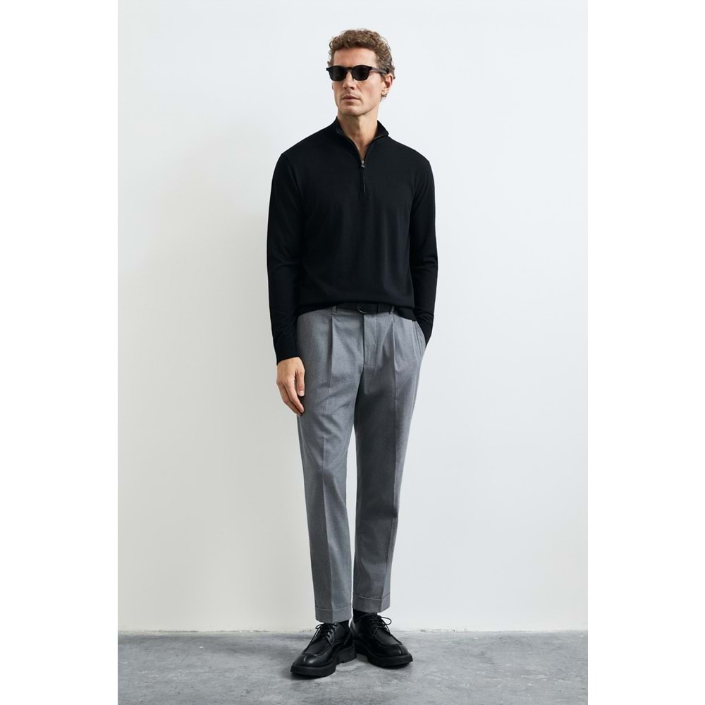 Lufian 112090201 Opulent Yün Karışımlı Fermuarlı Dik Yaka Triko Kazak Erkek Sweatshirt