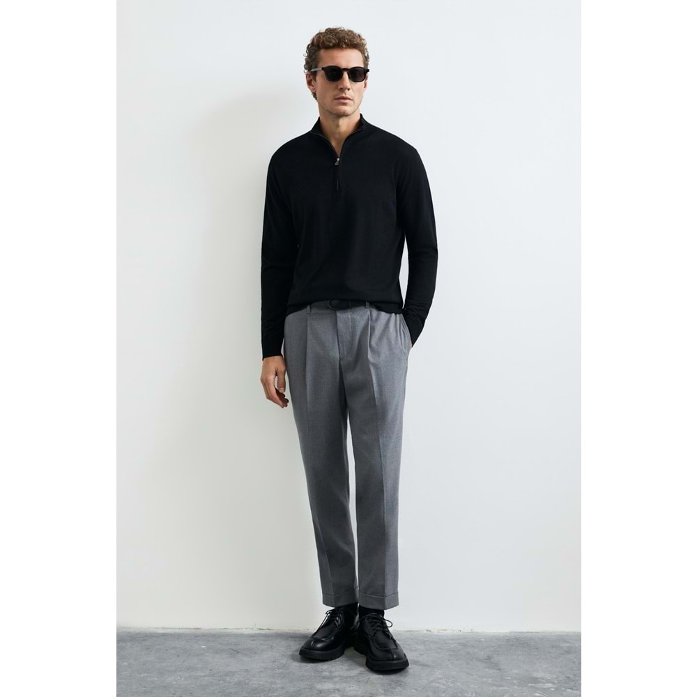 Lufian 112090201 Opulent Yün Karışımlı Fermuarlı Dik Yaka Triko Kazak Erkek Sweatshirt