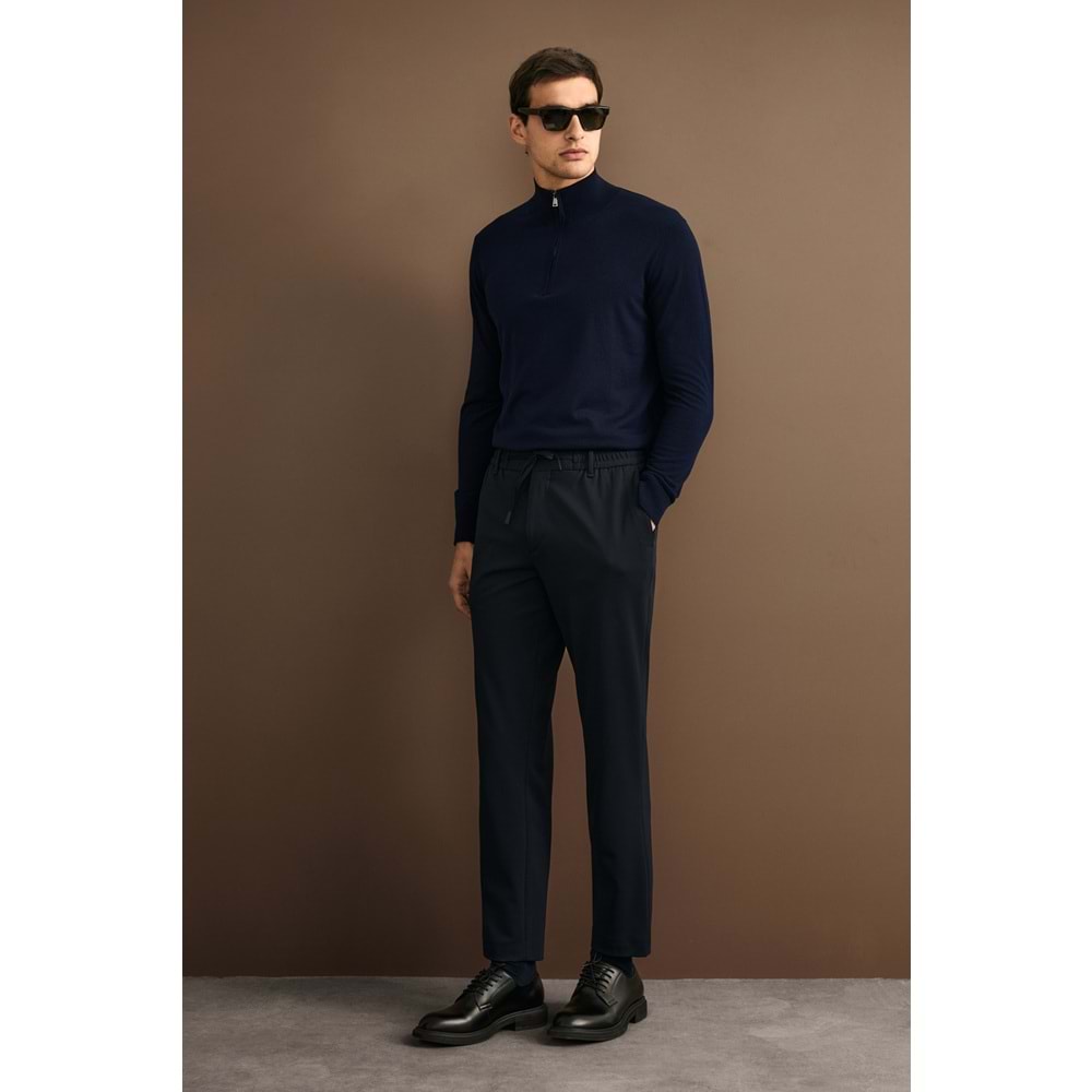 Lufian 112090201 Opulent Yün Karışımlı Fermuarlı Dik Yaka Triko Kazak Erkek Sweatshirt