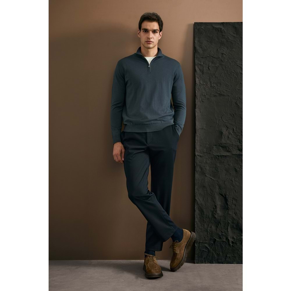 Lufian 112090201 Opulent Yün Karışımlı Fermuarlı Dik Yaka Triko Kazak Erkek Sweatshirt