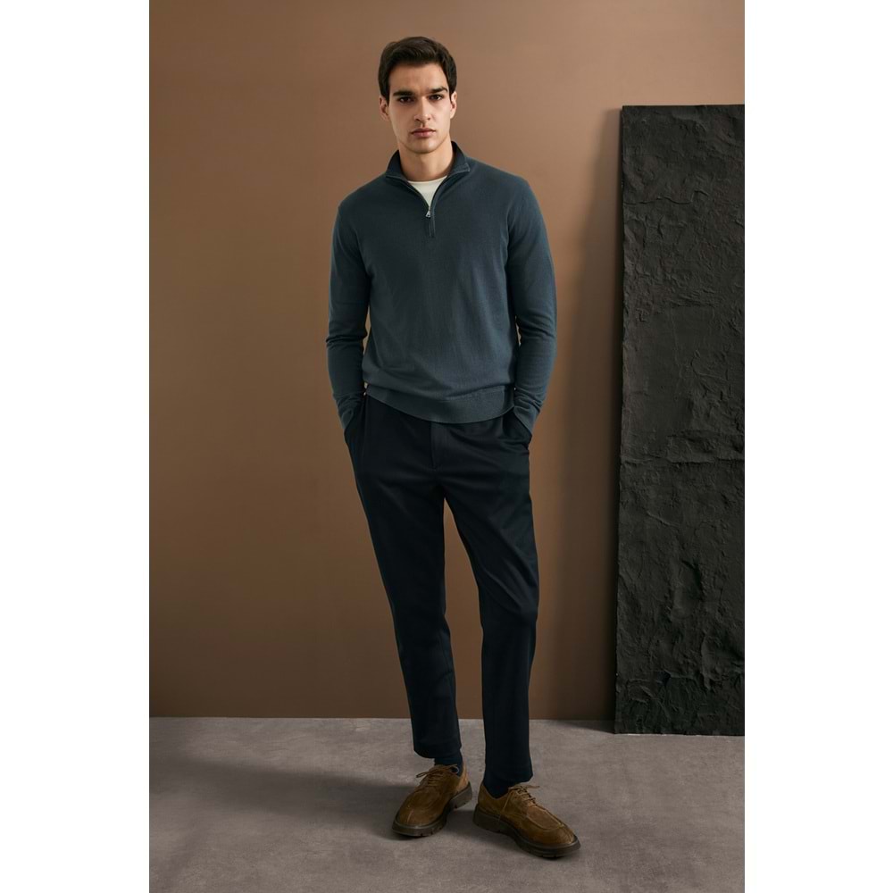 Lufian 112090201 Opulent Yün Karışımlı Fermuarlı Dik Yaka Triko Kazak Erkek Sweatshirt