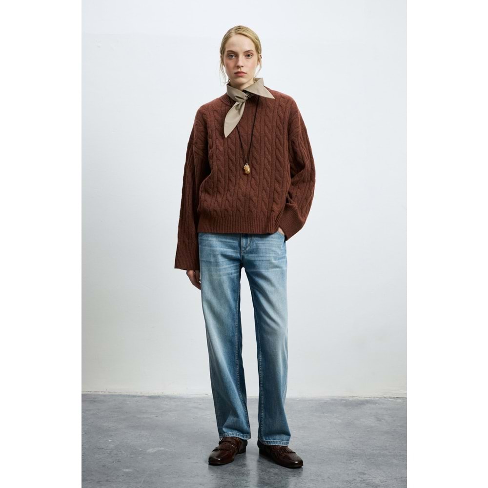 Lufian 122090061 Stella Deve Tüyü Karışımlı Bisiklet Yaka Triko Kazak Kadın Sweatshirt