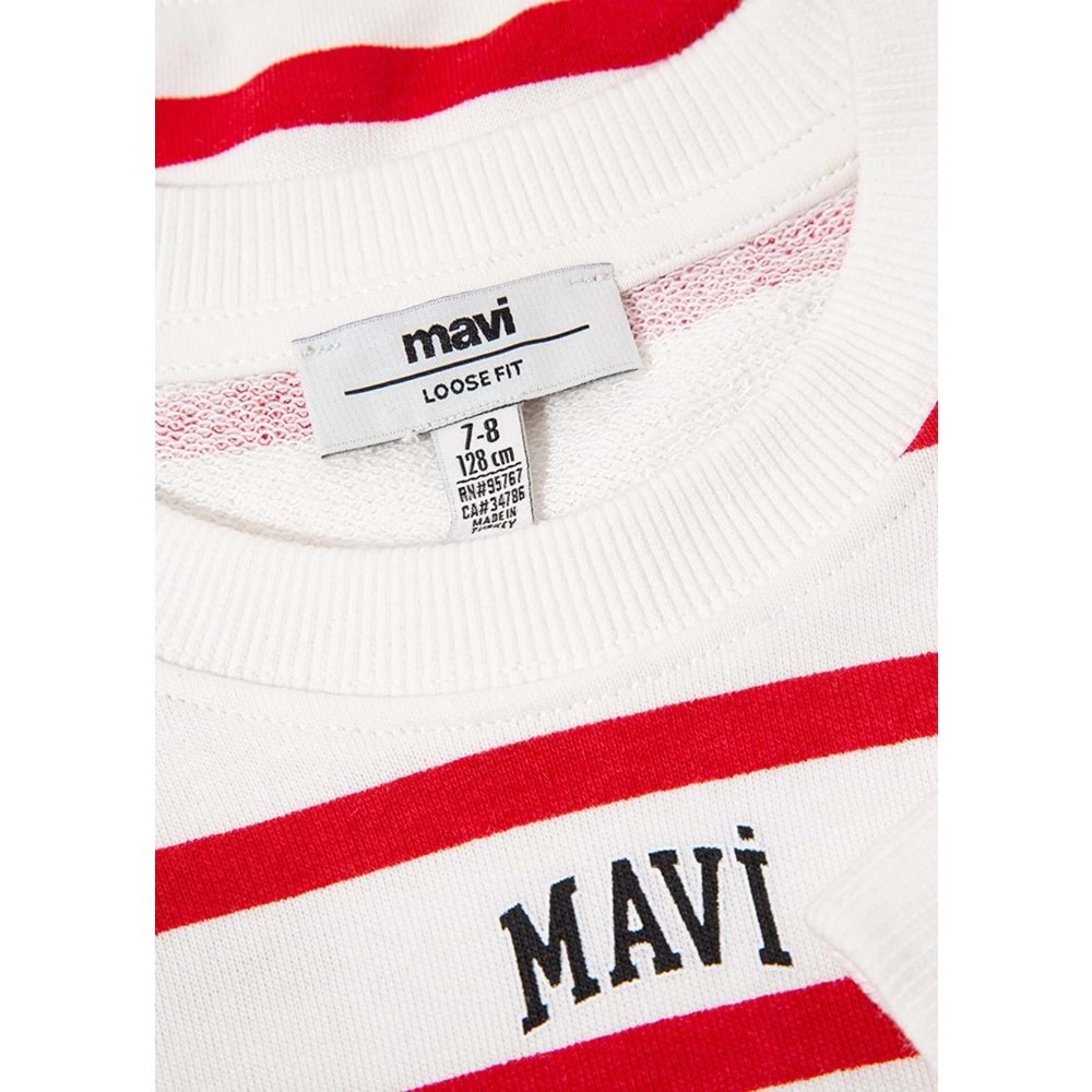 Mavi M7S10038-82054 Logo Baskılı Çizgili Kız Çocuk Sweatshirt