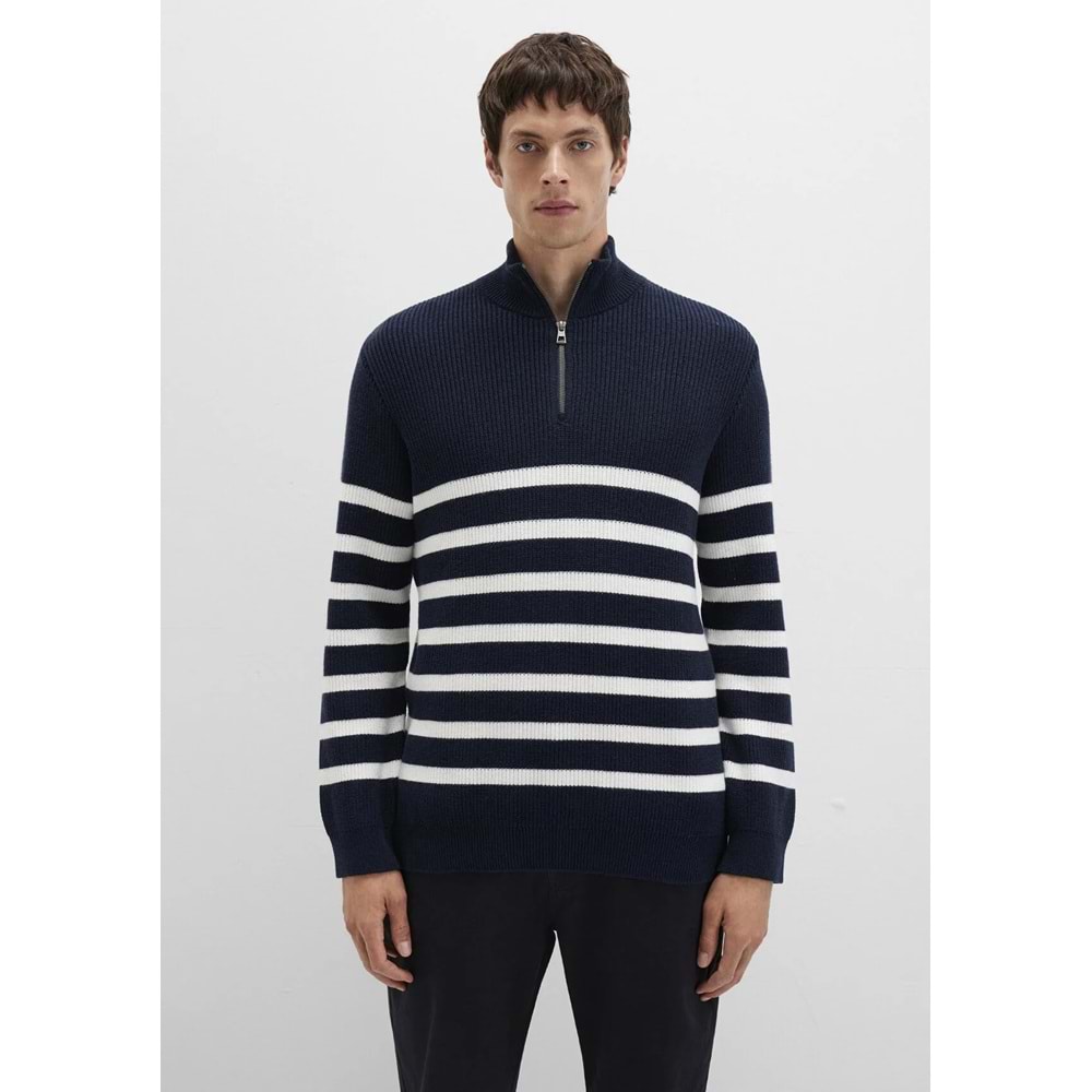 Mavi M0710131-70490 Mavi Çizgili Yarı Fermuarlı Kazak Sweatshirt Erkek Sweatshirt
